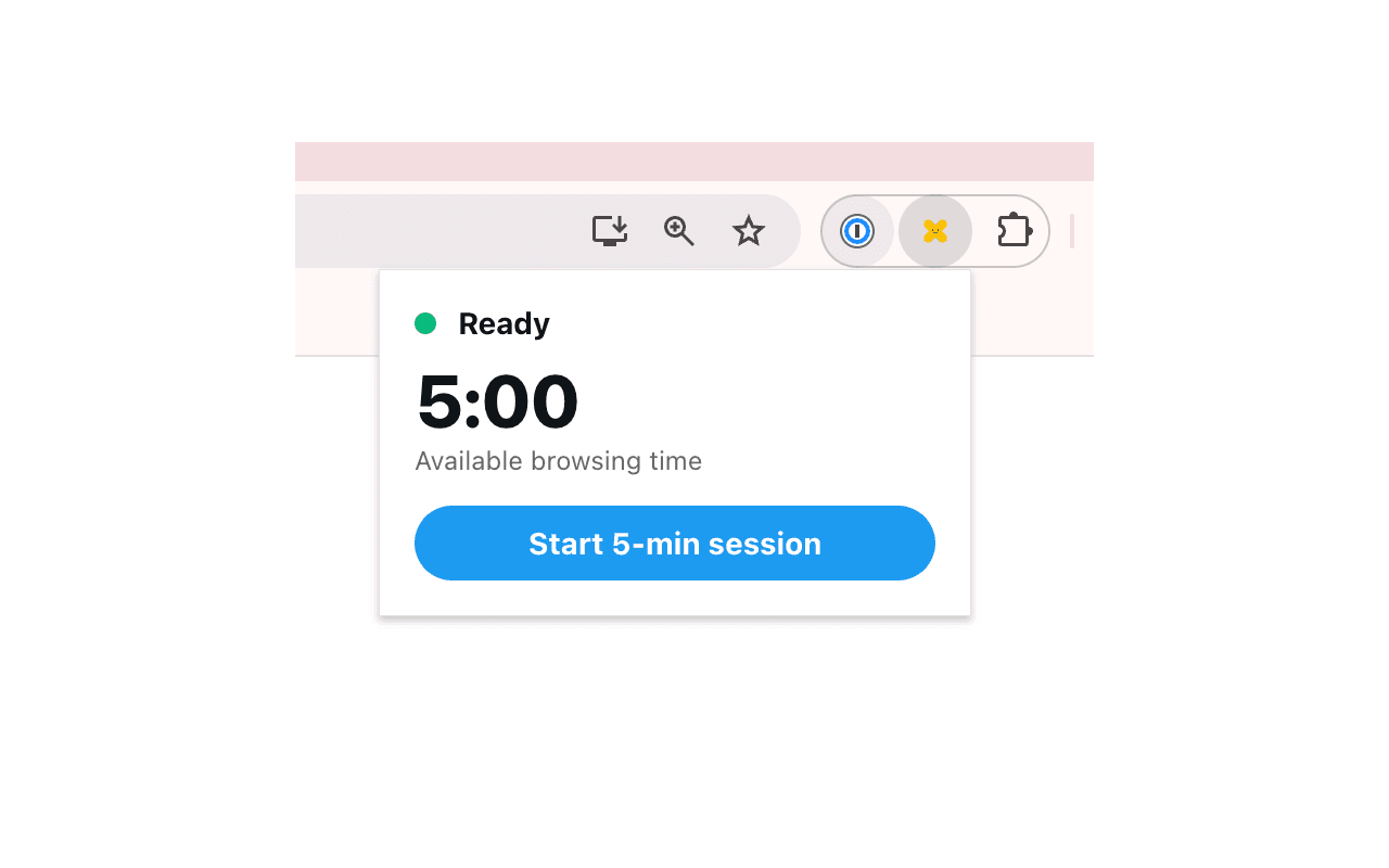Toolbar popup showing 5:00 ready state