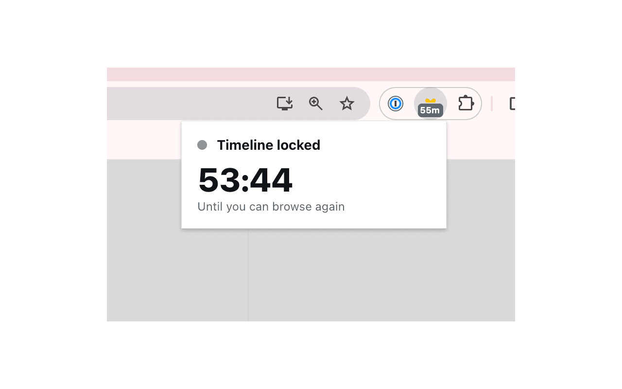 Toolbar popup showing 55m lock countdown